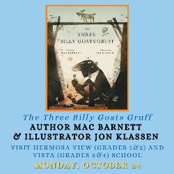 Author Mac Barnett and Illustrator Jon Klassen visit Hermosa View & Vista Schools on Monday, October 24